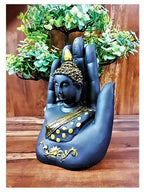 Black-Golden Handcrafted Meditating Palm Buddha Idol